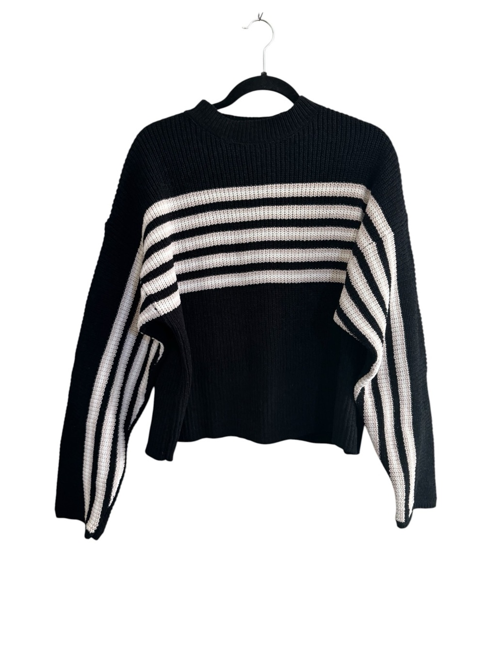 Sanctuary Stripe Pullover Sweater Small black chunky knit drop shoulder #NE28